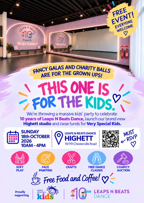 Leaps N Beats Dance This One Is For The Kids community fundraiser event flyer